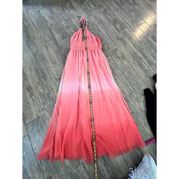 Bebe Women's Coral Orange Ombre Halter Neck Maxi Dress Size Small - Picture 5 of 10